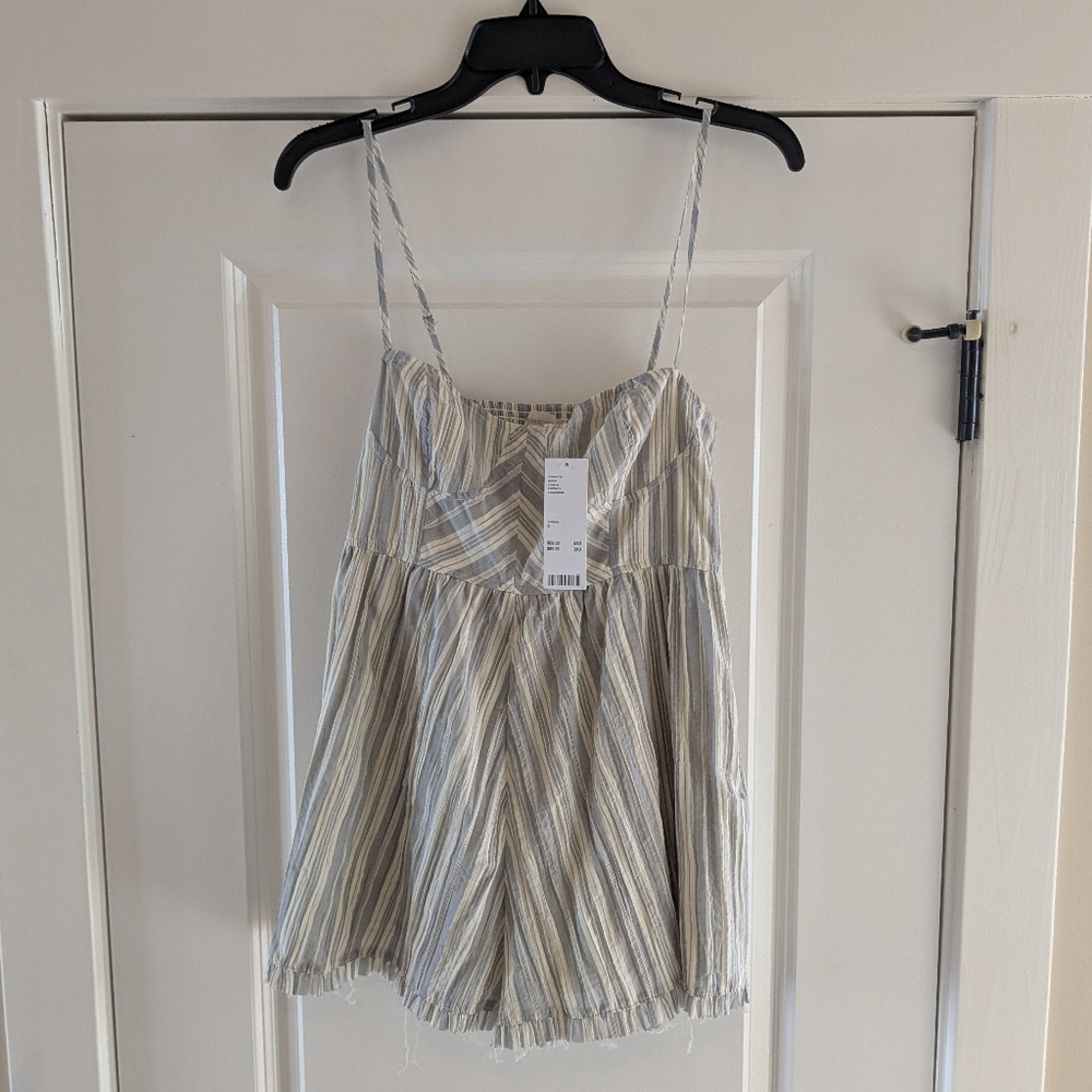 Urban Outfitters Lorelei White/Blue-Grey Striped Crinkle Romper, Size S w/ Tag